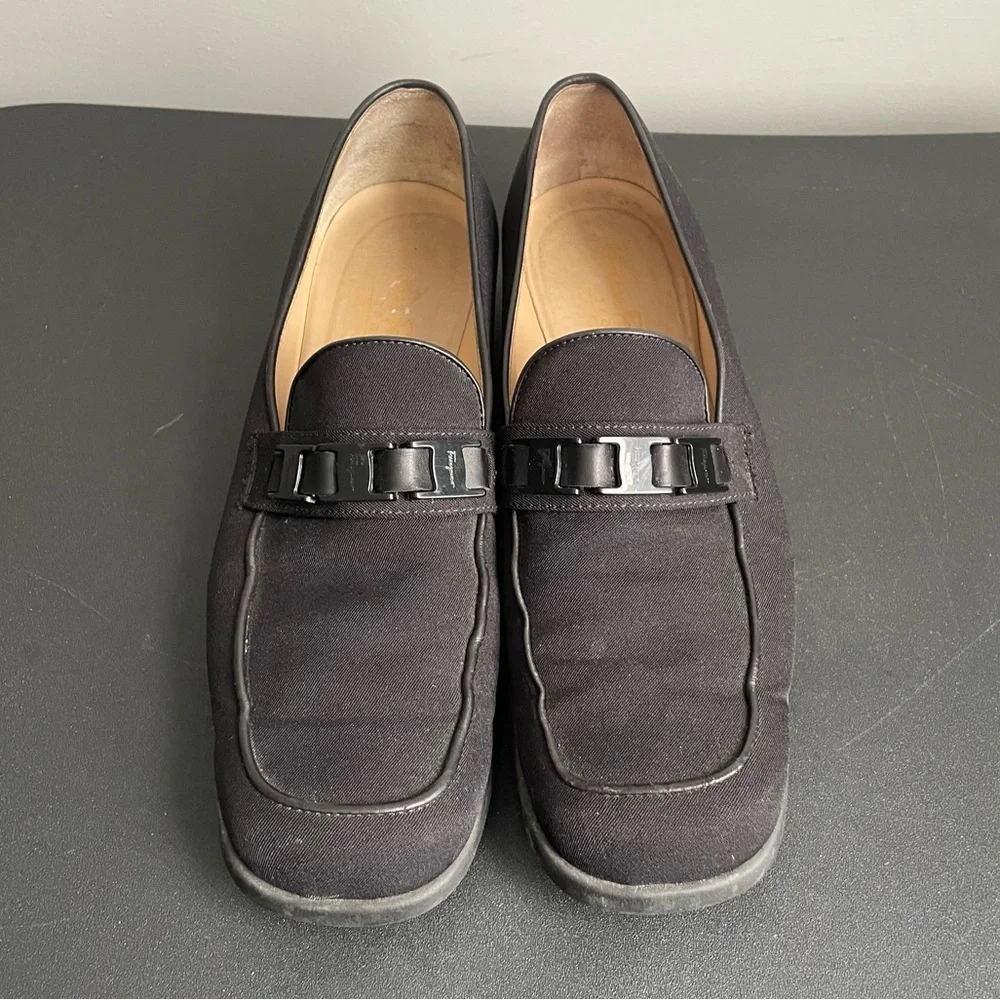 Salvatore Ferragamo Sport Black Fabric Logo Bit Loafers Shoes Made in Italy 9.5 - Picture 4 of 12
